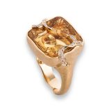 Jorge Adeler Women's Cleaved Citrine and Diamond Hammered Ring