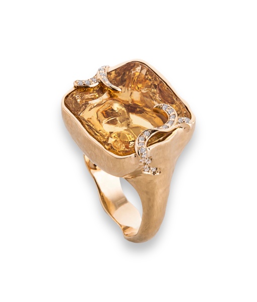 Jorge Adeler Women's Cleaved Citrine and Diamond Hammered Ring