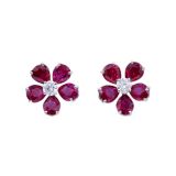 Oscar Heyman Platinum Ruby Flower Earrings