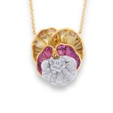 Oscar Heyman Gold & Platinum Citrine Pansy Pendant