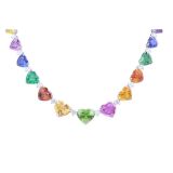 Oscar Heyman Platinum Heart Shaped Multi-Color Necklace