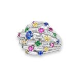 Oscar Heyman Platinum Dots and Dash Multi-Color Gemstone Ring