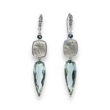 Stephen Dweck TerrAquatic Carved Natural Quartz, London Blue Topaz, Blue Quartz Drop Earrings in Sterling Silver