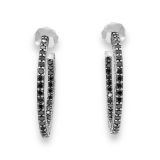 Stephen Dweck Kyoto Black Diamond Hoop Earrings in Engraved Sterling Silver