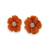 Stephen Dweck Luxury Flower Orange Mother of Pearl and White Diamond Earrings