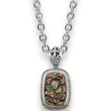 Stephen Dweck Legacy Hand Carved Tahitian Mother of Pearl Pendant in Sterling Silver with Champagne Diamonds