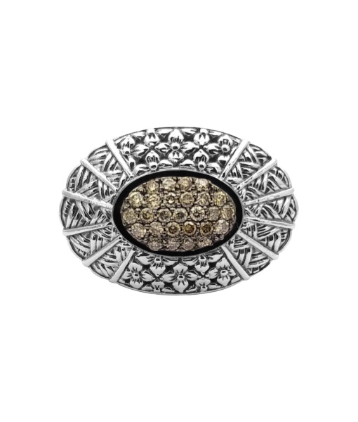 Stephen Dweck Kyoto Champagne Diamond Engraved Ring in Sterling Silver