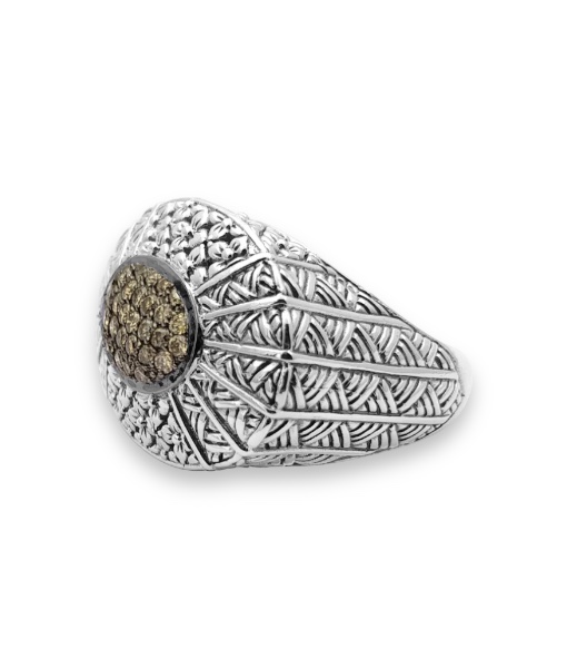 Stephen Dweck Kyoto Champagne Diamond Engraved Ring in Sterling Silver