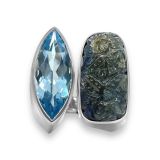 Stephen Dweck Garden of Stephen Hand Carved Labradorite Faceted Blue Topaz Ring in Sterling Silver