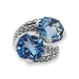 Stephen Dweck Galactical Blue Topaz Double Stone Ring with Engraved Sterling Silver