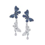 Kc Diamond and Blue Sapphire Double Butterfly Earrings